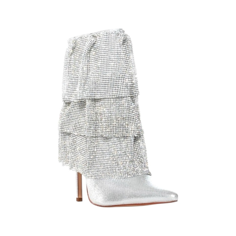 Azalea Wang Silver Chainmail Booties – Size 10 | NIB | Statement Party Heels
